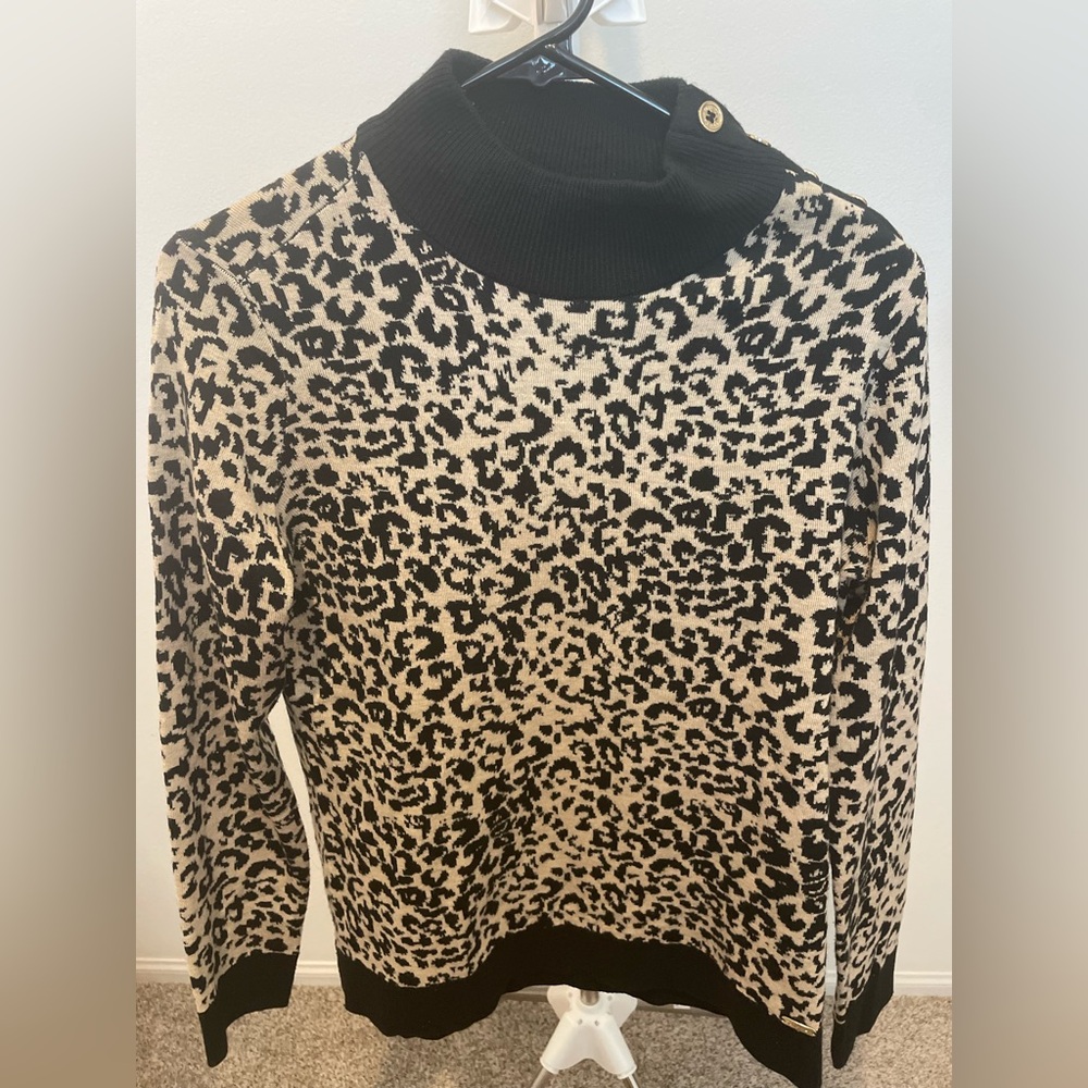 Calvin Klein Black and Cream Animal Print Turtleneck Sweater